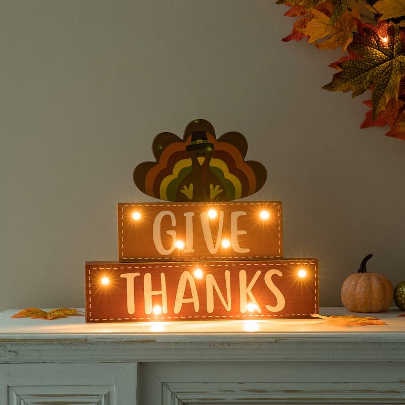 Glitzhome Fall Harvest Thanksgiving Wooden Block Set