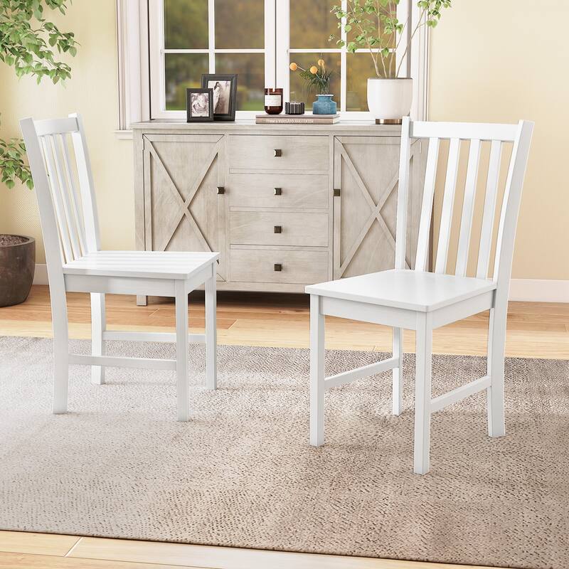Set of 2 Wooden Dining Chairs with Slat Backrest and Solid Rubber Wood Frame Kitchen Chairs - 16" x 20" x 35"