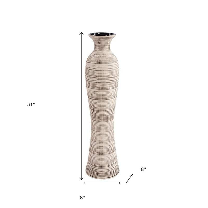 HomeRoots 31" Ceramic Brown and Beige Striped Bud Floor Vase - 8