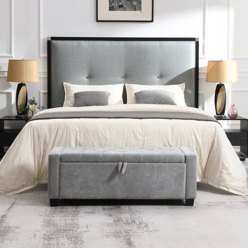 48" Light Grey Storage Ottoman Bench with Safety Hinge, 350 lb Capacity