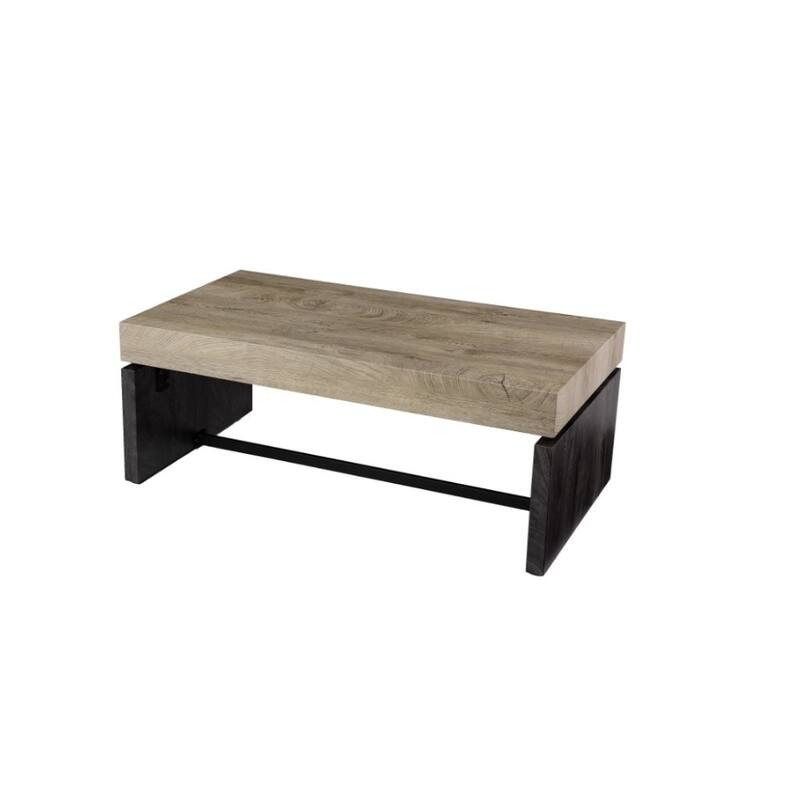 44 Inch Rectangular Wood and Iron Coffee Table with Spacious Top - 43.5” x 23.75” x 17”