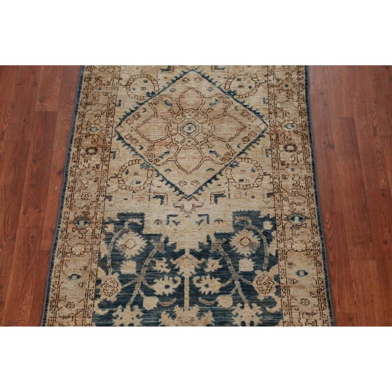 Hand Knotted Oriental 100% Wool Carpet Transitional All-Over Beige & Ivories Oushak Runner Rug - 11' 7'' X 2' 10''