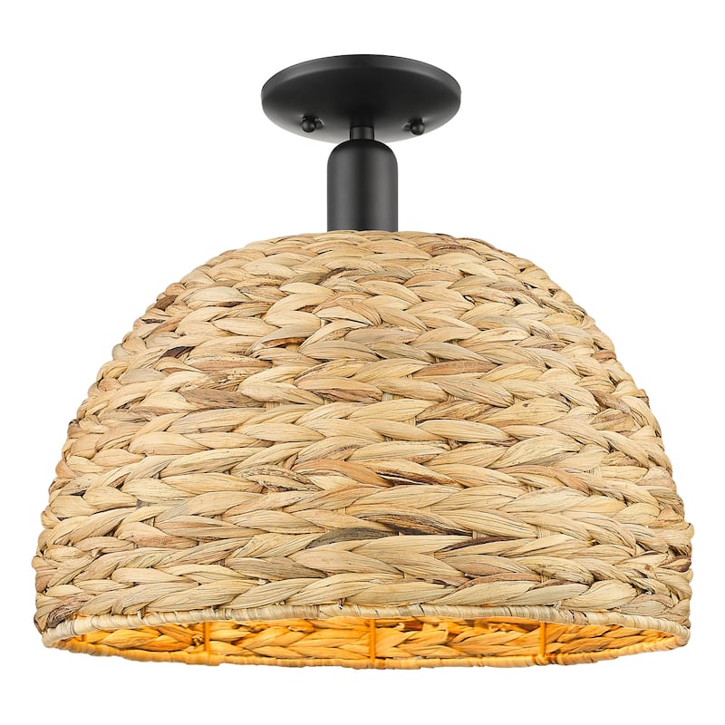Innovations Lighting 716-1C-15-16 Woven Rattan Semi-Flush Woven Rattan - Matte Black / Natural