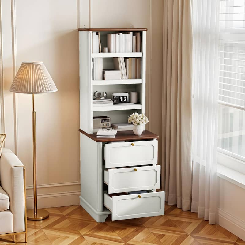 Moasis 23"W 4-Tier Open Shelves Bookcase Wood Bookshelf with Drawers for Living Room
