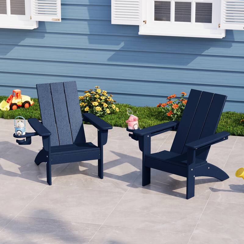 Shoreside Kids Outdoor Poly Adirondack Chair with Cup Holder (Set of 2)
