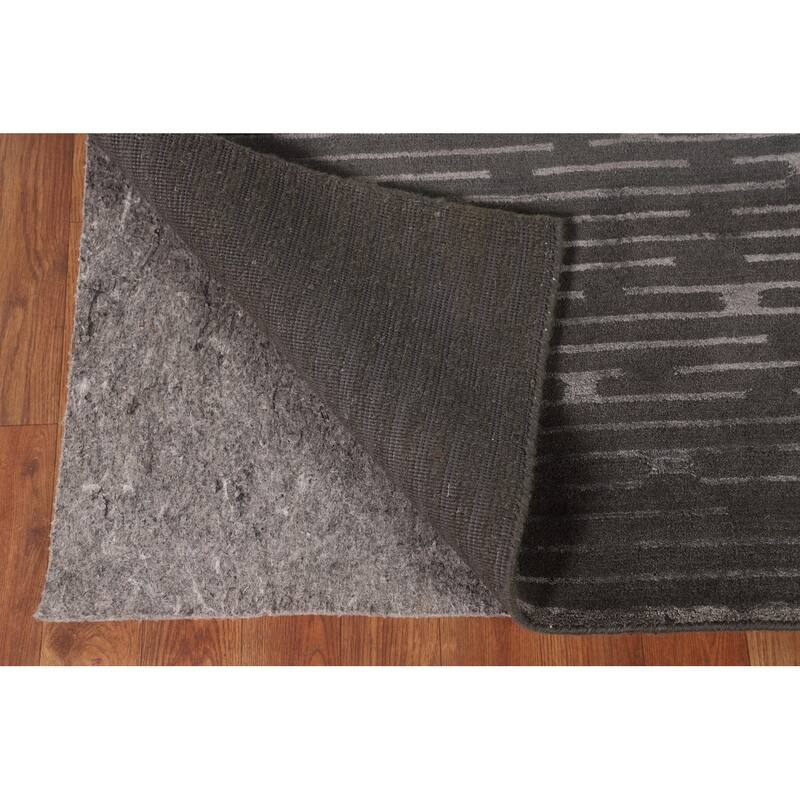 Striped Nepalese Living Room Area Rug Hand-Knotted Wool Carpet - 6'1" x 8'11"