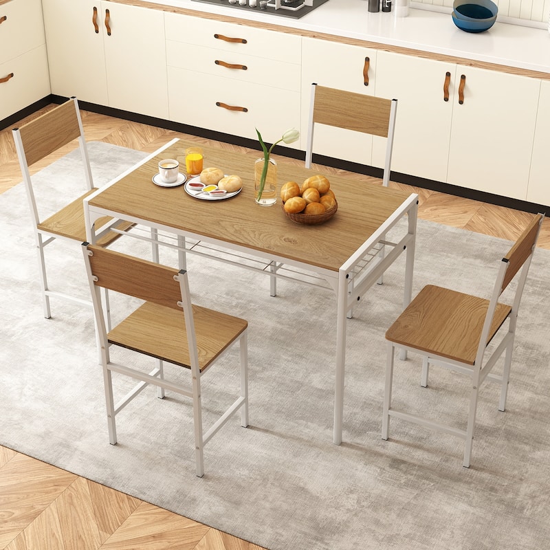 Gymax Set of 4 Dining Chairs w/Metal Legs Slanted Back Wide Seat for