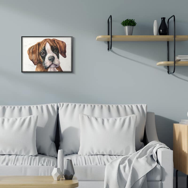 Stupell Puppy Eyes Boxer Dog Pet Portrait Brown White Framed Wall Art