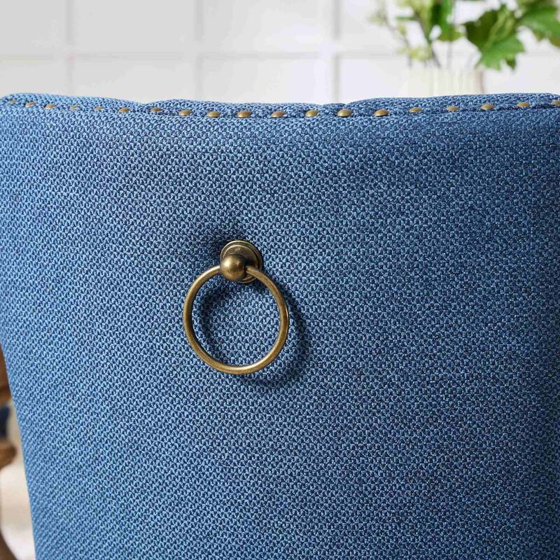 Set of 2 Linen Upholstered Dining Chair with Wood Legs, Nailhead Trim
