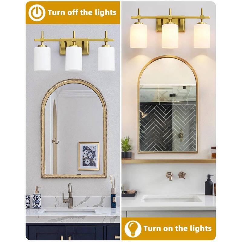 Jasper Gold Traditional Frosted Glass 3-Light Bathroom Vanity Light