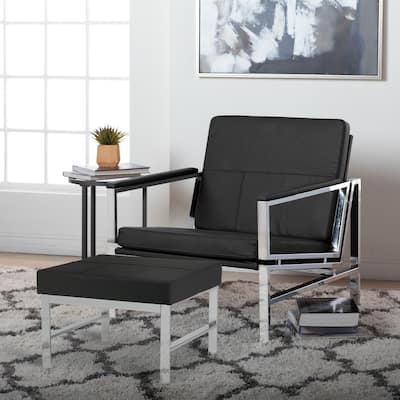 Atlas Mid Century Modern Metal and Leather Ottoman