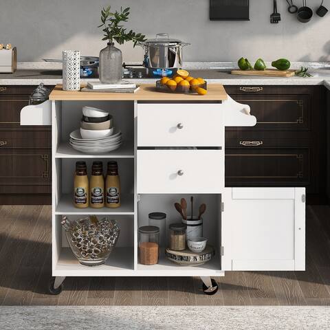 Kitchen Cart on 4 Wheels with 2 Drawers and 3 Shelves