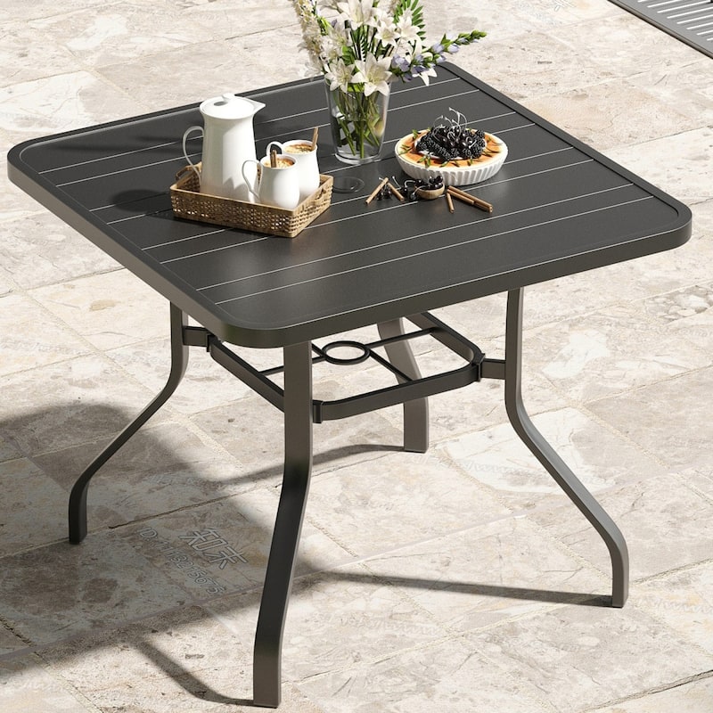 35" Metal Patio Square Dining Table with 1.57" Umbrella Hole - Black