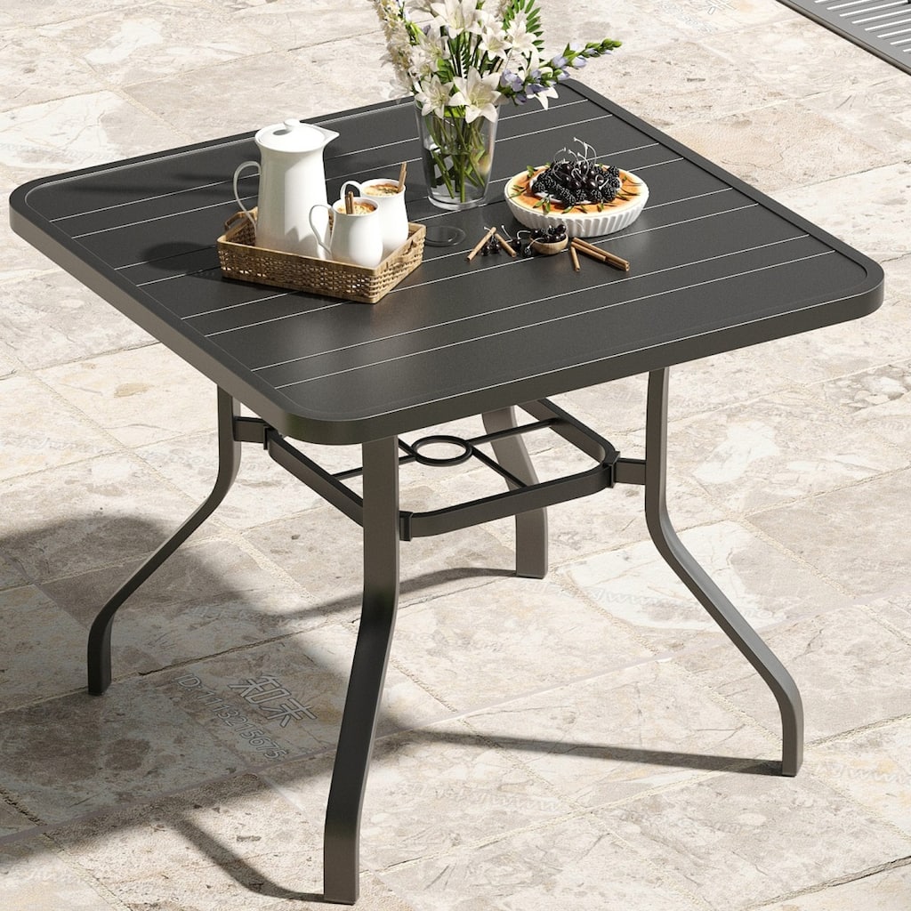 35" Metal Patio Square Dining Table with 1.57" Umbrella Hole