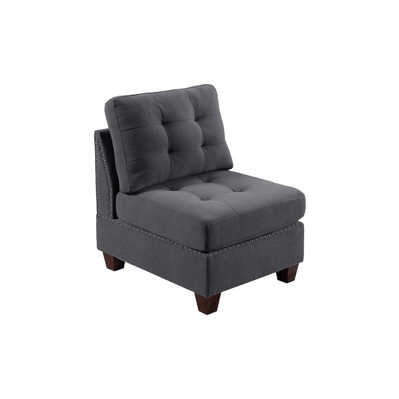 Living Room Furniture Tufted Armless Chair Grey Linen Like Fabric 1pc Armless Chair Cushion Nail heads Wooden Legs - Grey