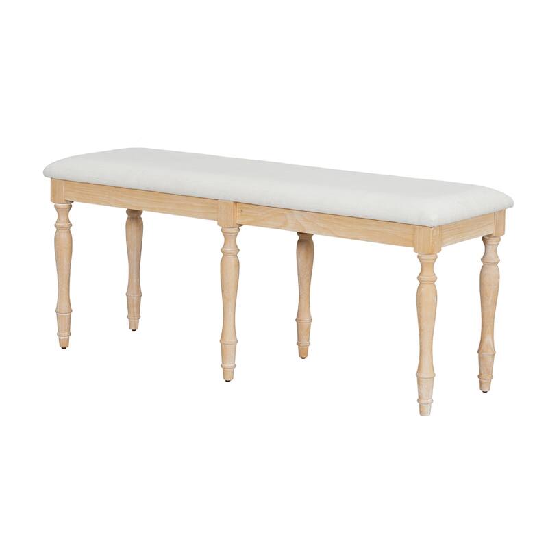 50.4" Vintage Traditional Upholstered Dining Bench w/6 Solid Wood Legs