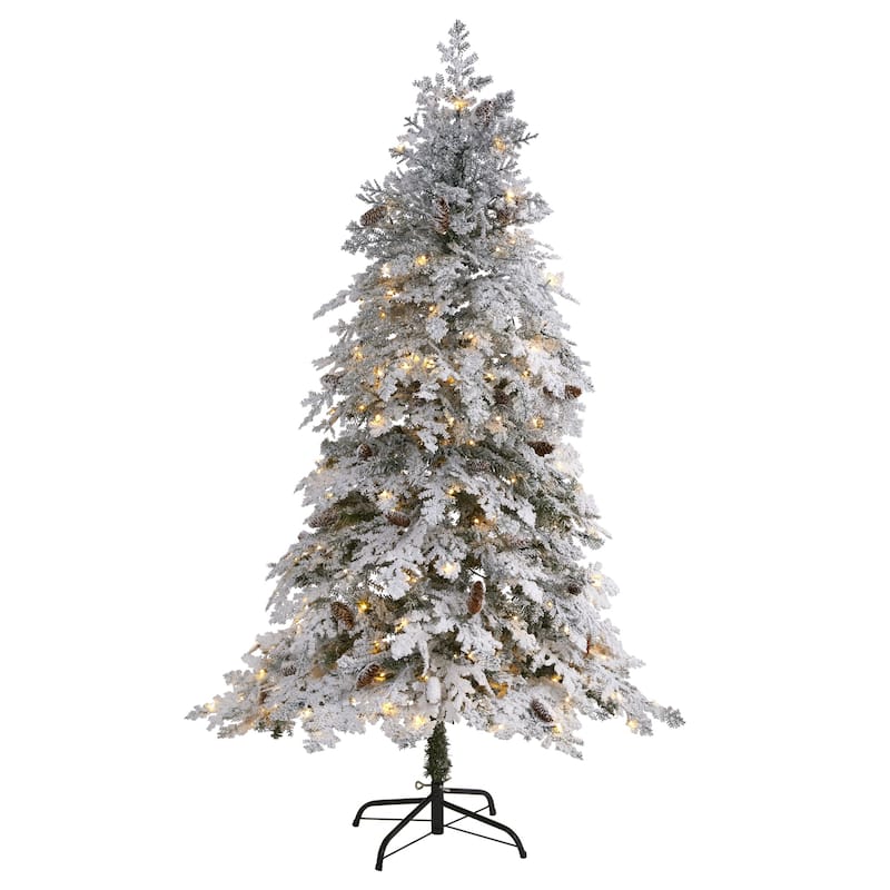 6' Pre-Lit Montana Spruce Flocked Artificial Christmas Tree, Clear LED Lights - 6 Foot