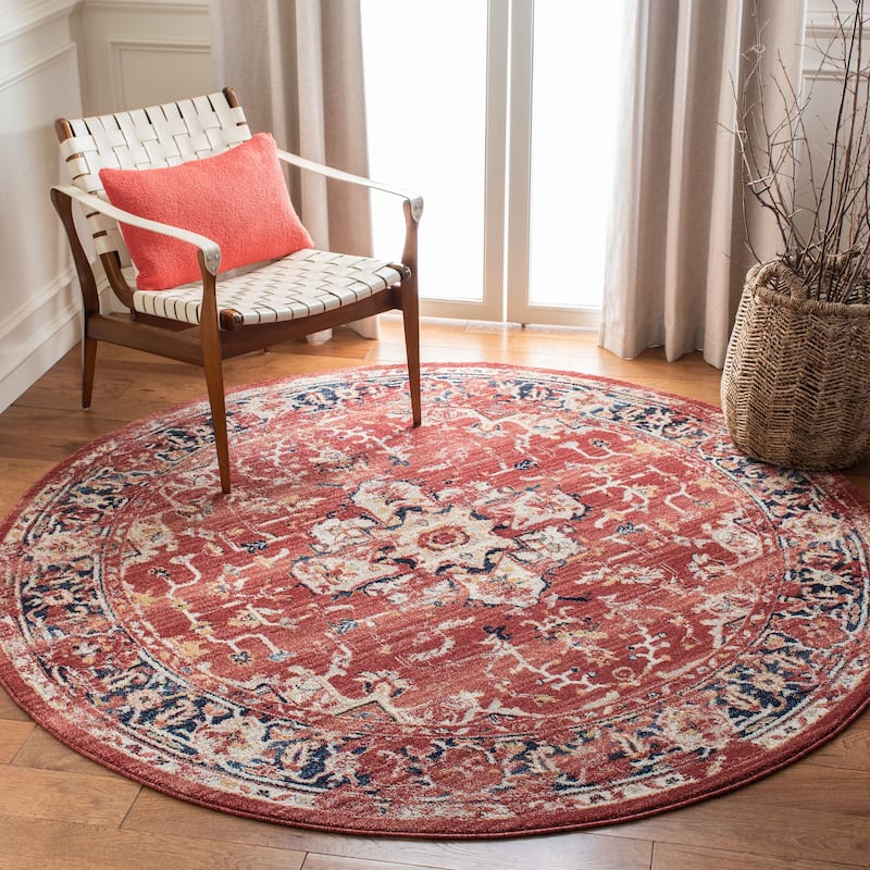 SAFAVIEH Charleston Prabha Vintage Boho Oriental Rug - 6'7" Round - Red/Ivory