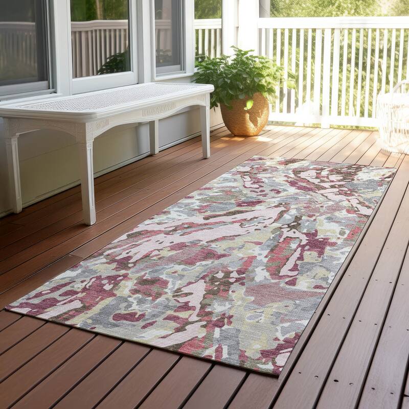 Machine Washable Indoor/ Outdoor Brushstrokes Chantille Rug - Blush - 2'3" x 7'6"