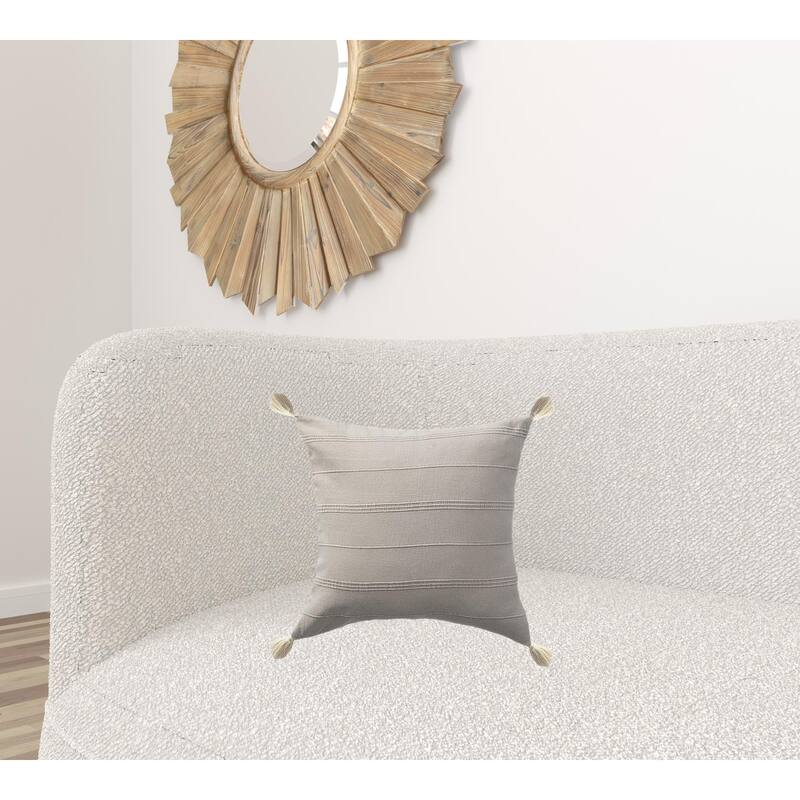 HomeRoots 18" X 18" Beige 100% Cotton Zippered Pillow