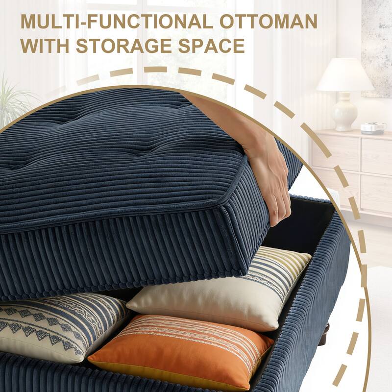 Corduroy Flip Top Dual-Use Storage Ottoman Coffee Table