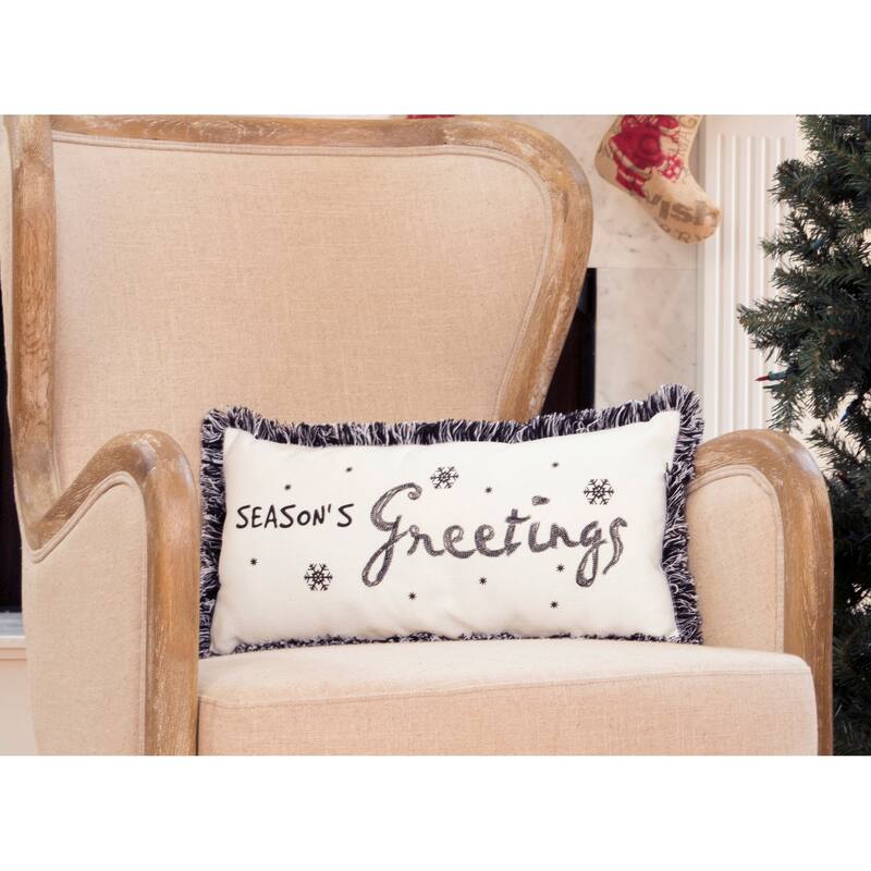 Season's Greetings Fringed Trimmed Chritmas Pillow 10" by 20"