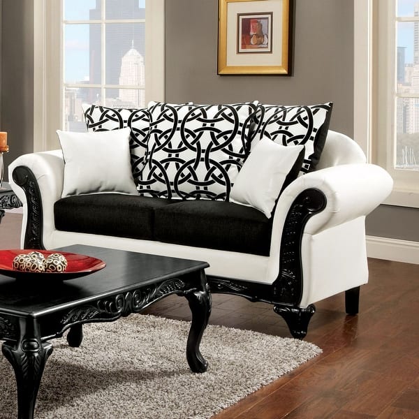 slide 1 of 4, Furniture of America Noe Traditional White Faux Leather Loveseat