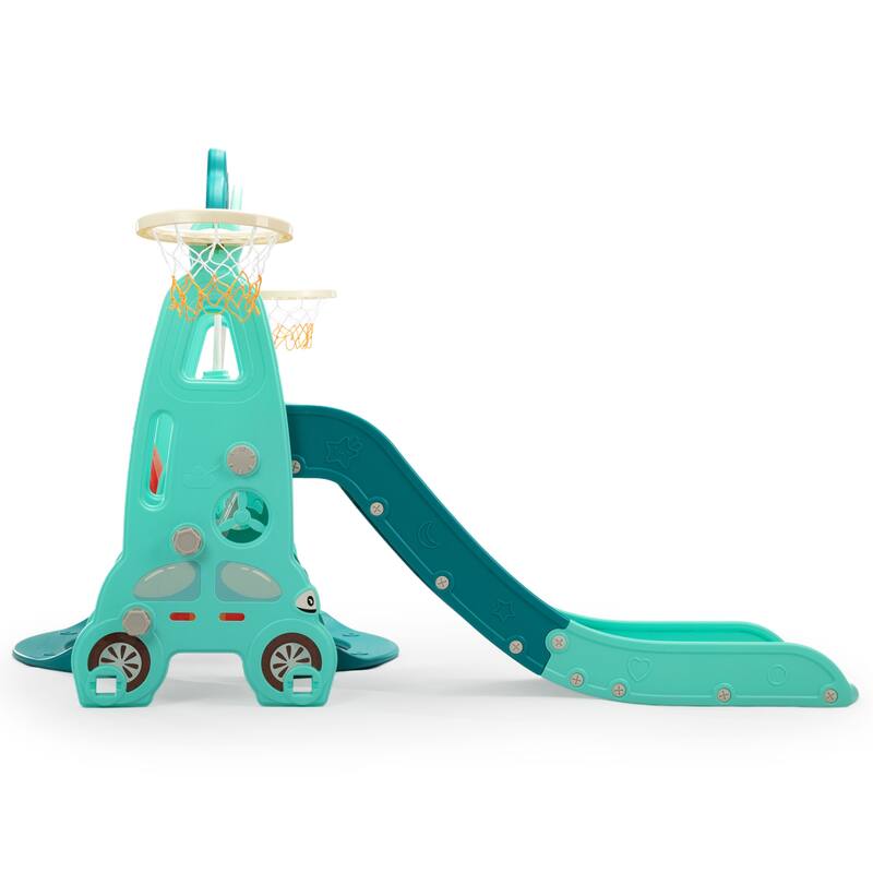 5-in-1 Kids Slide with Swing, Basketball Hoop and Toss Ring