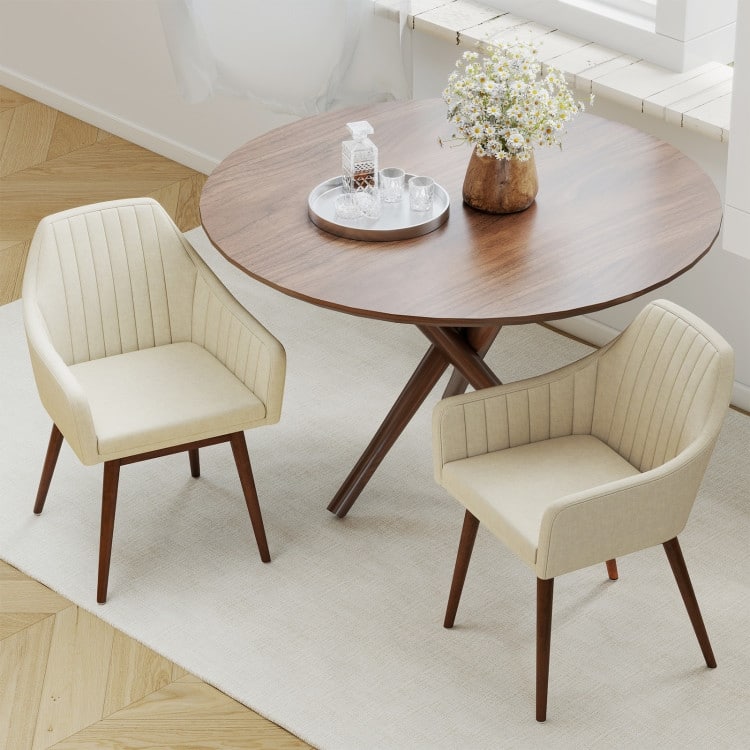 Rubber Wood Dining Chair Set of 2 with Padded Seat and Armrest - 24.5" x 23.5" x 34"