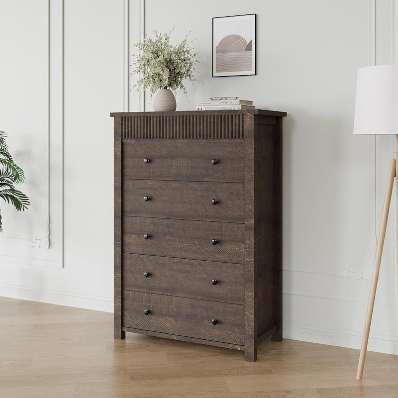 Modern Fluted 5 Drawer Dresser, Chest of Drawers for Bedroom, Living Room, Hallway