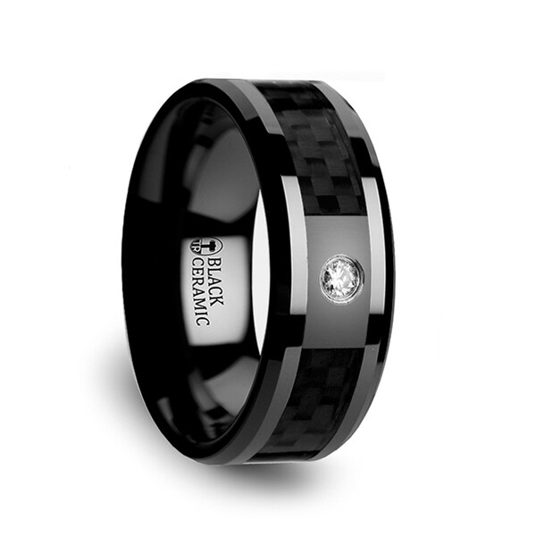 Angus Black Ceramic Diamond Wedding Band With Carbon Angus Black Ceramic Diamond Wedding Band With Carbon Fiber Inlay