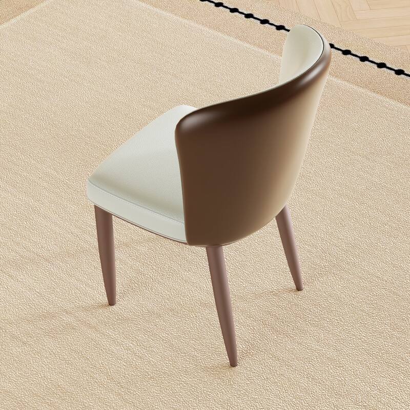 PU Leather Dining Chairs Set of 2, Ergonomic Upholstered Lounge Chair, Accent Chair with Curved Backrest & Carbon Steel Legs