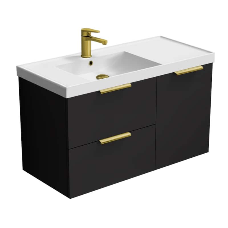 Nameeks Lisbon-3619-W Lisbon 36" Wall Mounted Single Basin Vanity Set - Matte Black / Matte Gold - Anthracite Finish