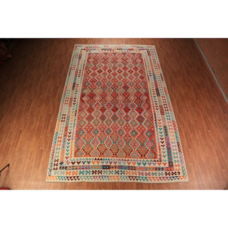 Multi-Color Kilim Oriental Large Rug Hand-Woven Wool Carpet - 10'4"x 15'11"