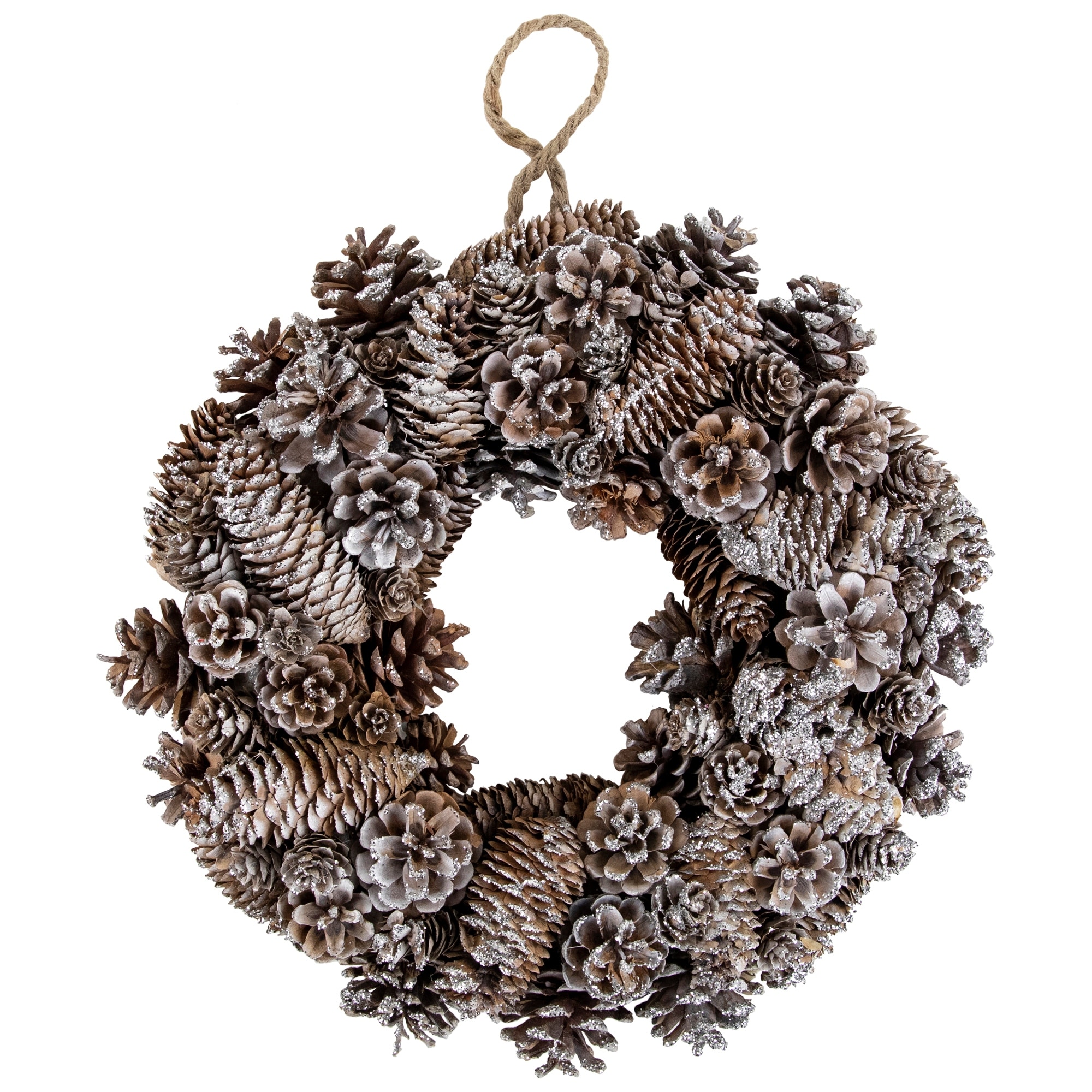 Frosted Assorted Pinecone Decorative Christmas Wreath, 13.5", Unlit