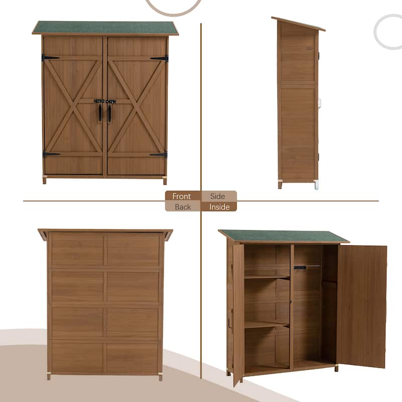 56"L x 19.5"W x 64"H Outdoor Storage Shed with Lockable Door,Wooden Tool Storage Shed w/Detachable Shelves & Pitch Roof