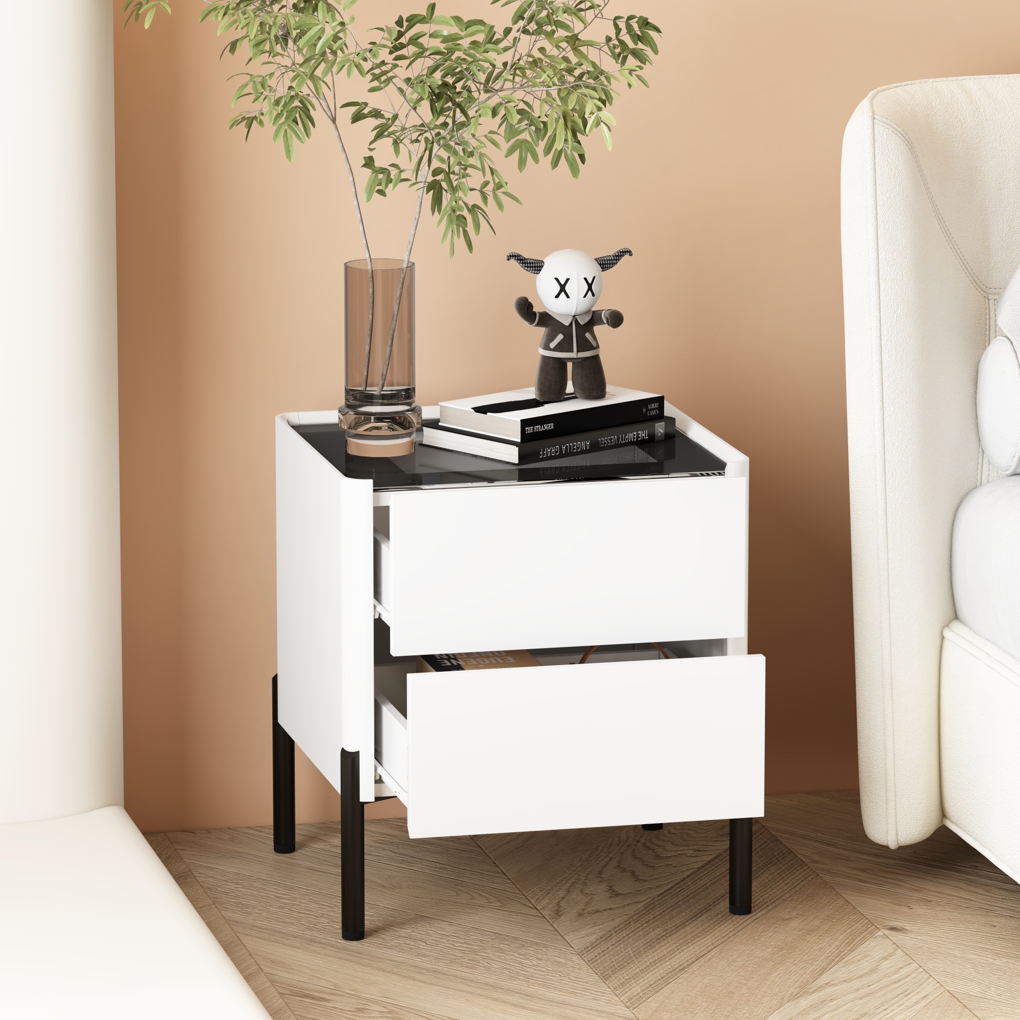 Malm bedside outlet table glass top