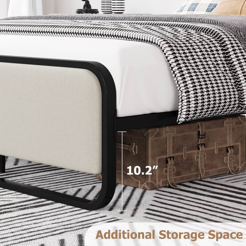 Bed Frame with Upholstered Headboard and Footboard