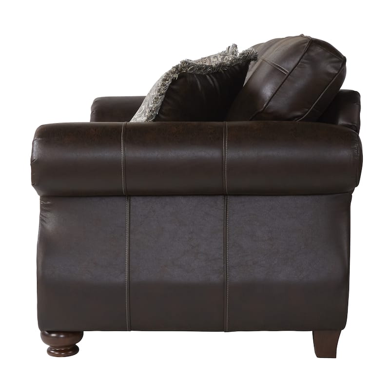 Roundhill Furniture Leinster Fabric Upholstered Nailhead Sofa, Loveseat, and Chair Set in Espresso