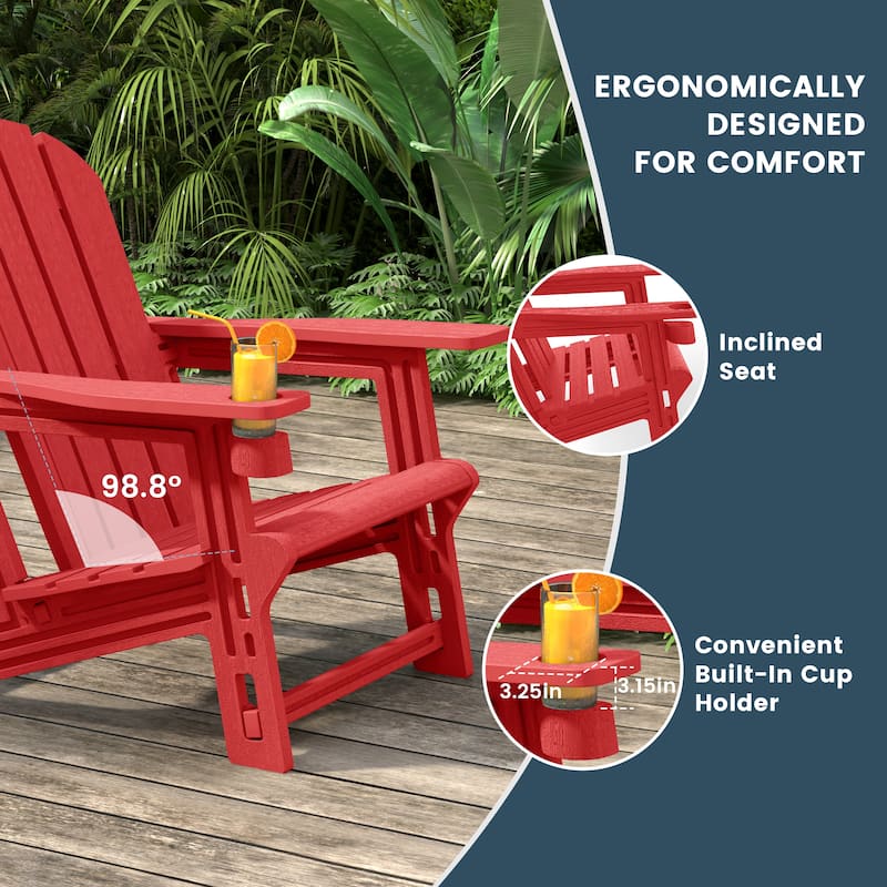 Polytrends Coastline Outdoor Poly Adirondack Chair with Cup Holder (Set of 2)