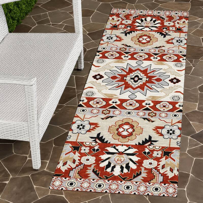 Machine Washable Indoor/ Outdoor Traditional Aspen Chantille Rug - Red - 2'3" x 7'6"
