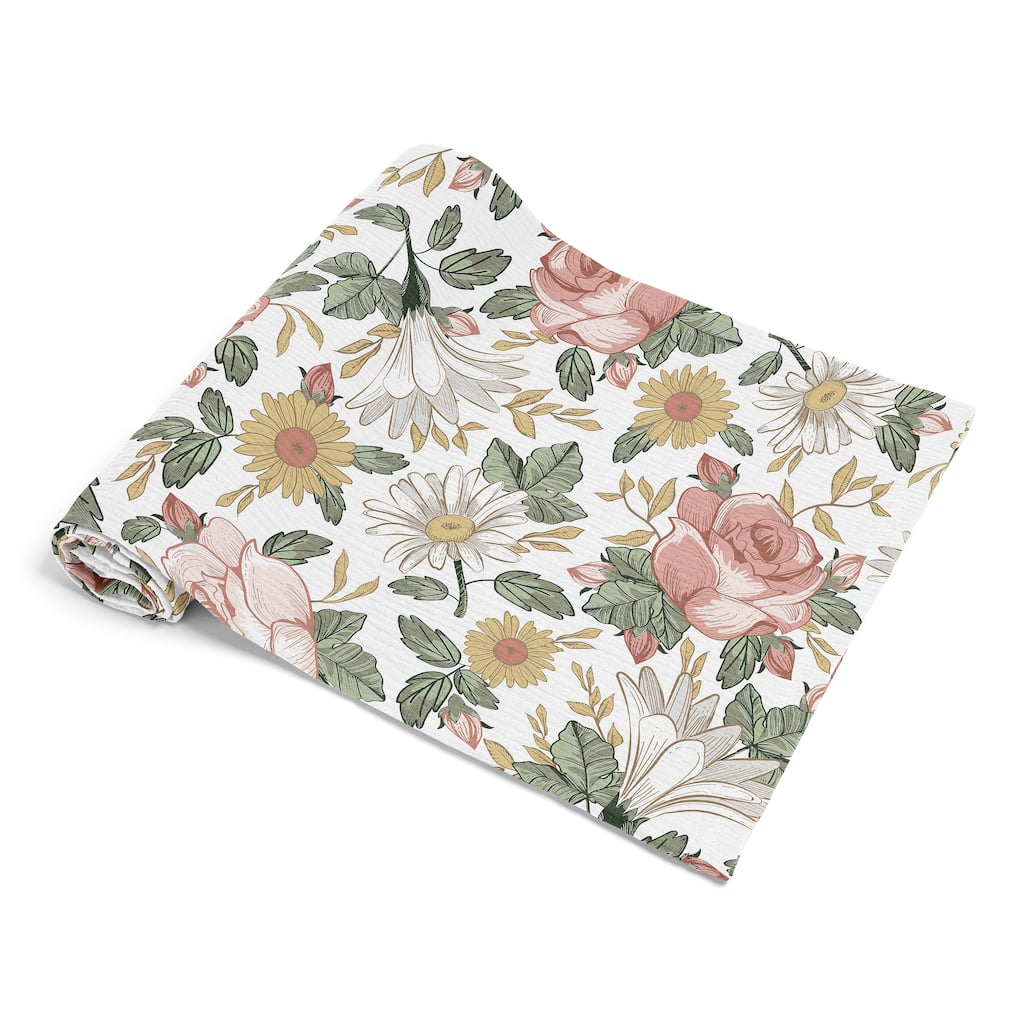 Sweet Jojo Designs Vintage Floral Boho Girl 100% Cotton Muslin Baby Swaddle Receiving Blanket - Bohemian, Shabby Chic, Farmhouse