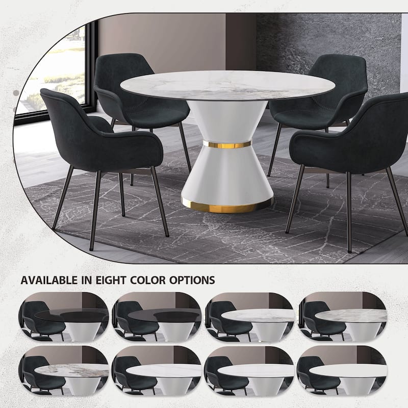 Round Dining Table with a Glass/Stone Tabletop in Qorvus Series by LeisureMod