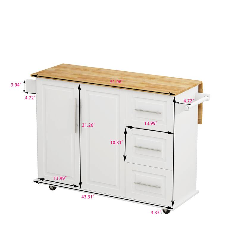 Kitchen Island Cart with 2 Door Cabinet and 3 Drawers