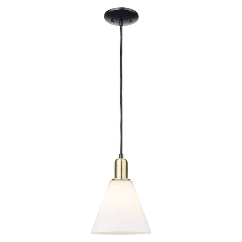 Innovations Lighting Endless Possibilities Arcadia - Berkshire Glass - 1 Light 8" Cord Hung Mini Pendant - Matte White/Black Antique Brass