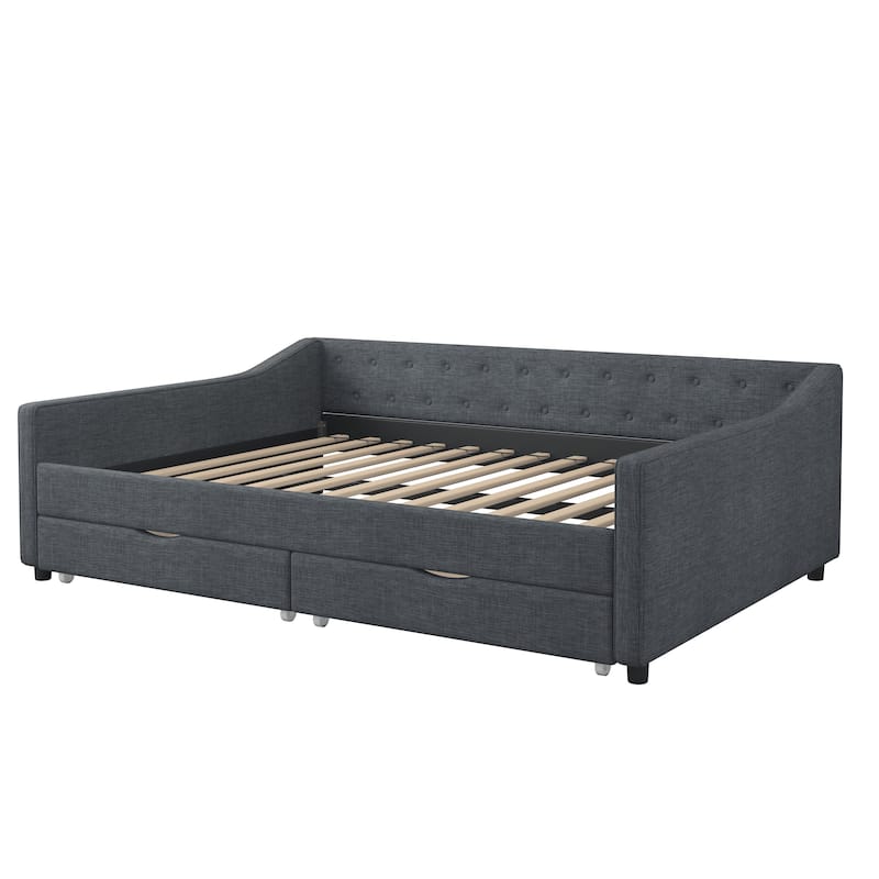 Full Size Daybed with Drawers Upholstered Tufted Sofa Bed