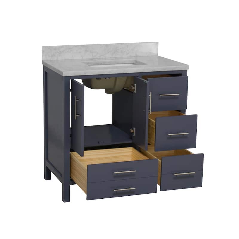 KitchenBathCollection California 36" Bathroom Vanity with Carrara Marble Top