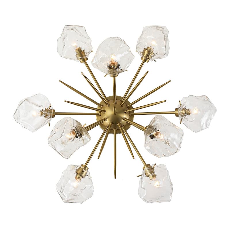 9-Light Modern Brass Irregular Ice Cube Glass Sputnik Semi-Flush Mount