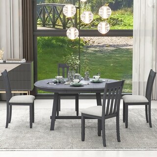5-Piece Wood Round Extendable Dining Table Set with 4 Chairs - Bed Bath ...