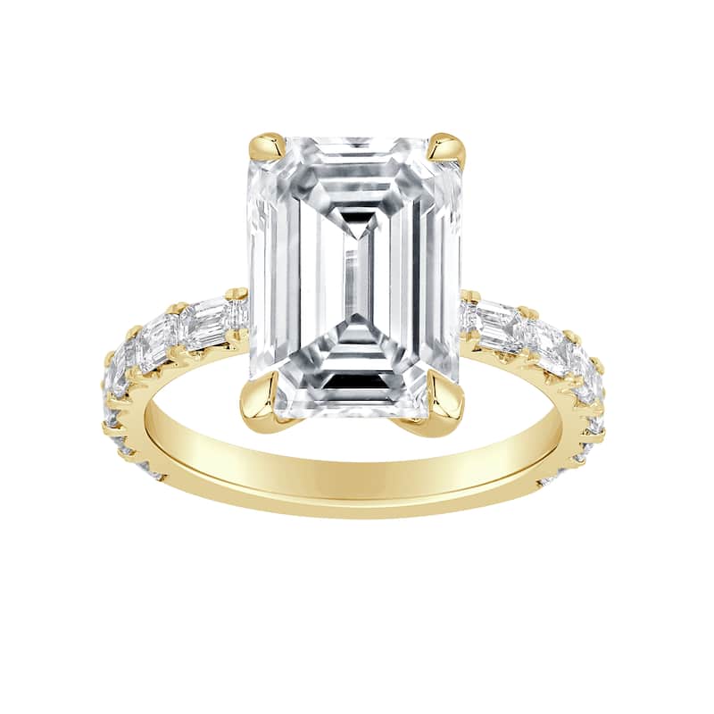 Auriya 14k Gold 6 1/5ctw Emerald Lab Grown East-West Diamond Engagement Ring (E-F VS) - Yellow - 4
